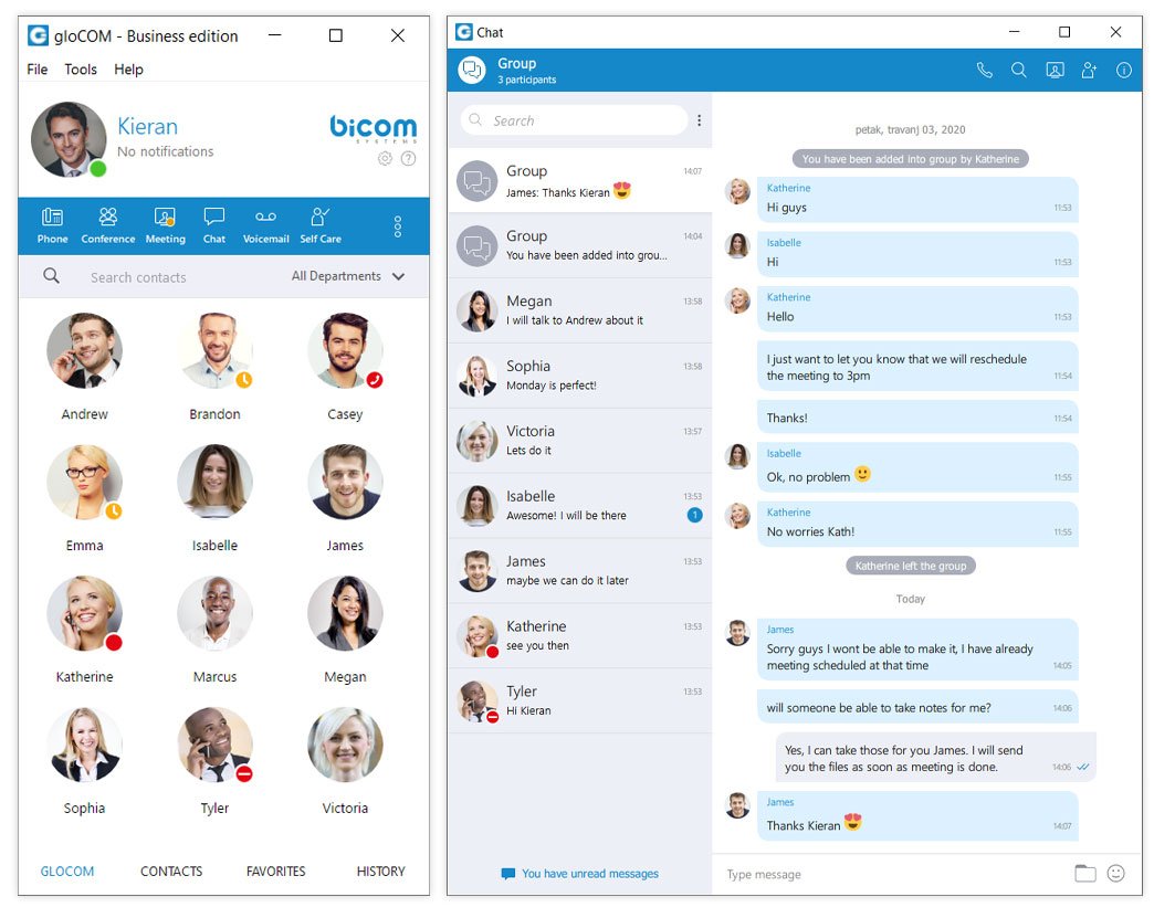 gloCOM GO Desktop App Interface