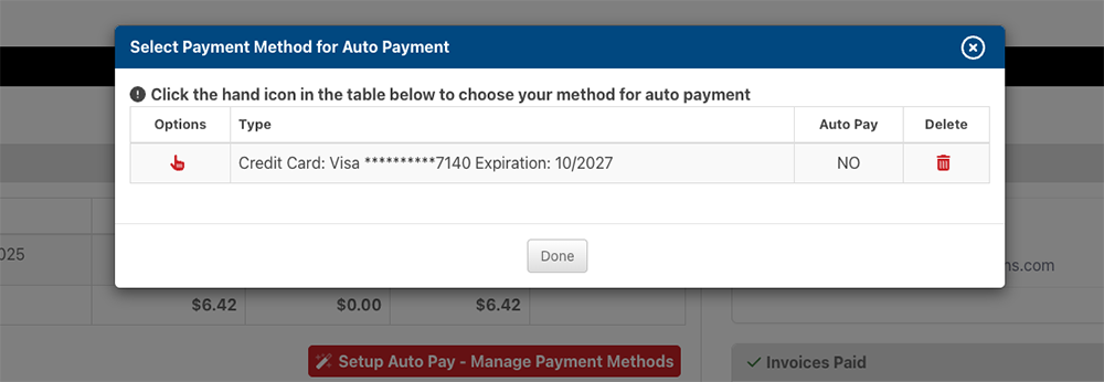 Select Payment Method for Auto-Payment